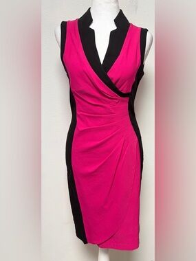 Joseph Ribkoff Vibrant Pink & Black Dress Size 8 Elegant Cocktail Professional